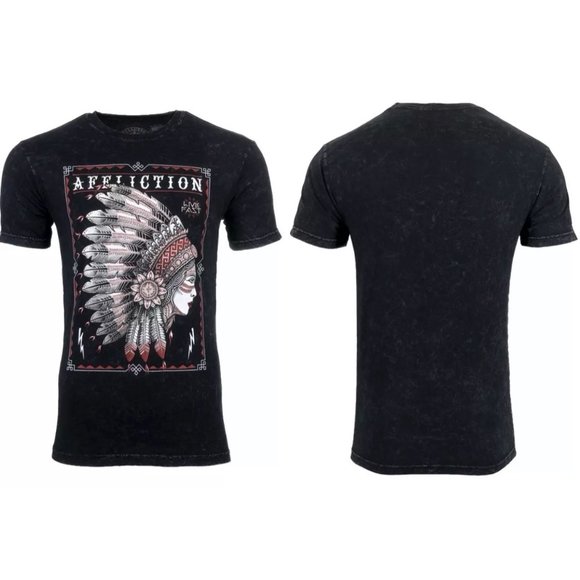 AFFLICTION SENECA Men's T-shirt BLACK LAVA Biker - Picture 2 of 8